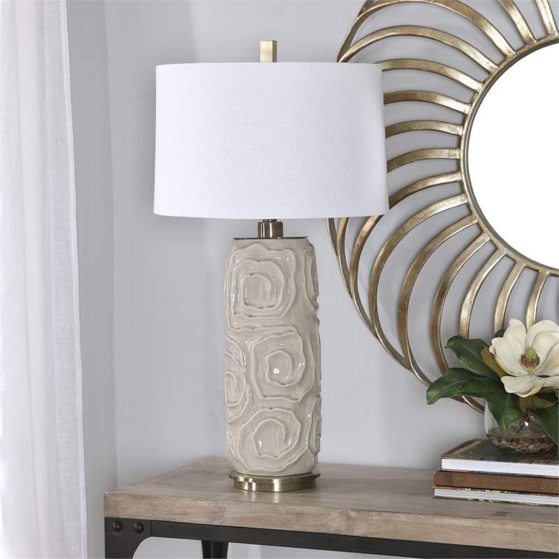 Bowery Hill Contemporary Ceramic Fabric and Iron Table Lamp in Warm Gray