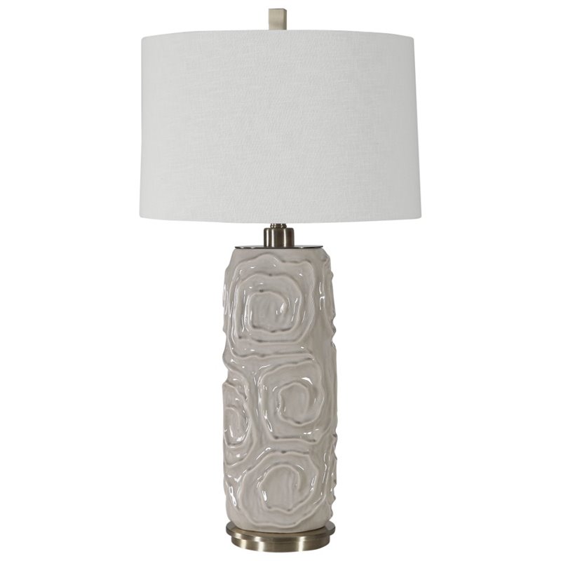 Bowery Hill Contemporary Ceramic Fabric and Iron Table Lamp in Warm Gray