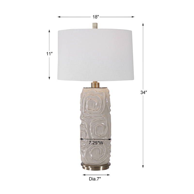 Bowery Hill Contemporary Ceramic Fabric and Iron Table Lamp in Warm Gray