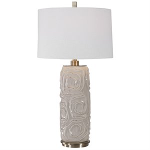 Bowery Hill Contemporary Ceramic Fabric and Iron Table Lamp in Warm Gray