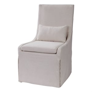 Bowery Hill Coastal Wood and Fabric Armless Chair in Off White