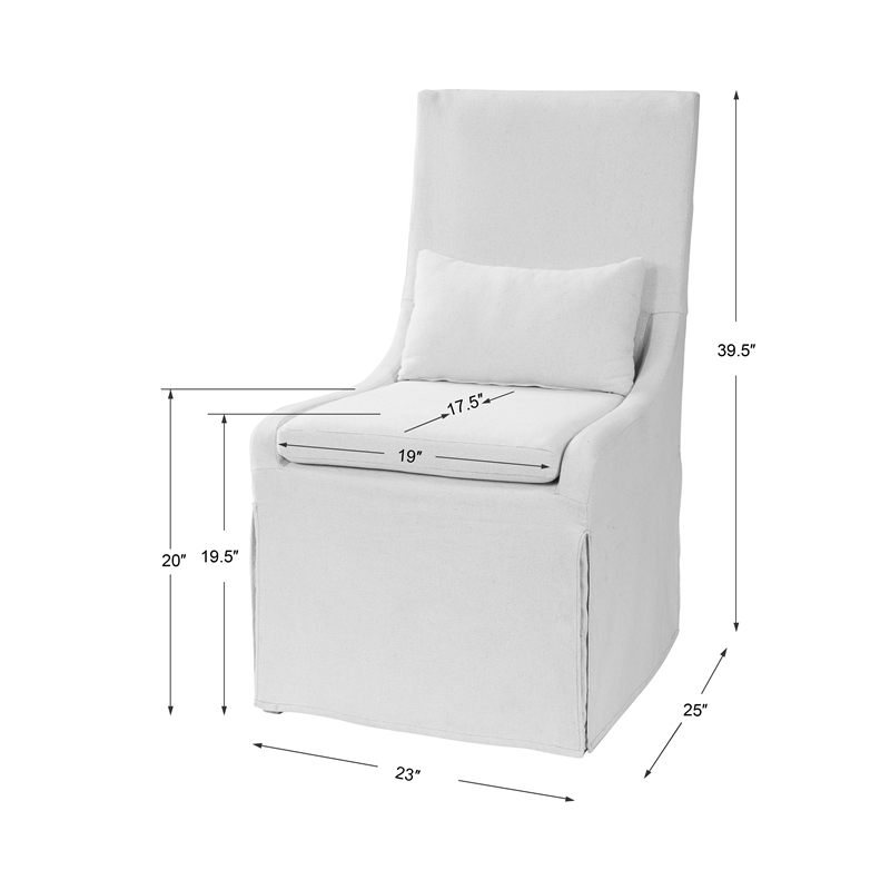 Bowery Hill Coastal Wood and Fabric Armless Chair in Off White