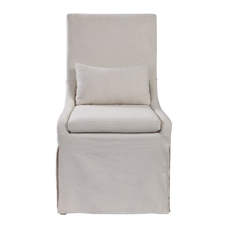 Bowery Hill Coastal Wood and Fabric Armless Chair in Off White