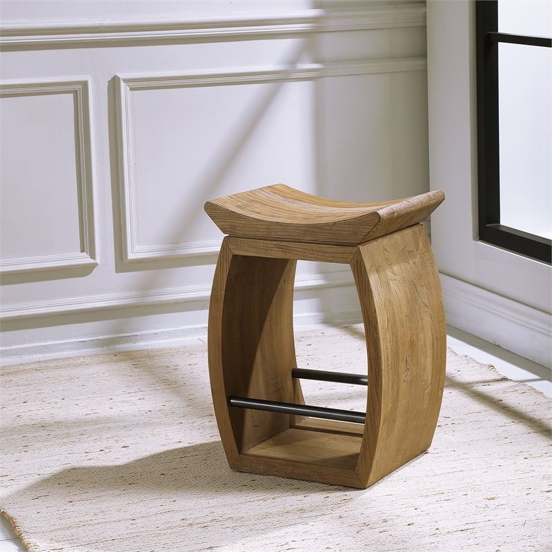 Bowery Hill Modern Wood and Steel Counter Stool in Brown Finish