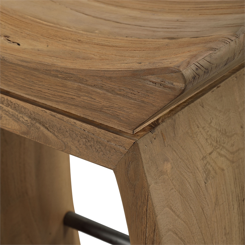 Bowery Hill Modern Wood and Steel Counter Stool in Brown Finish