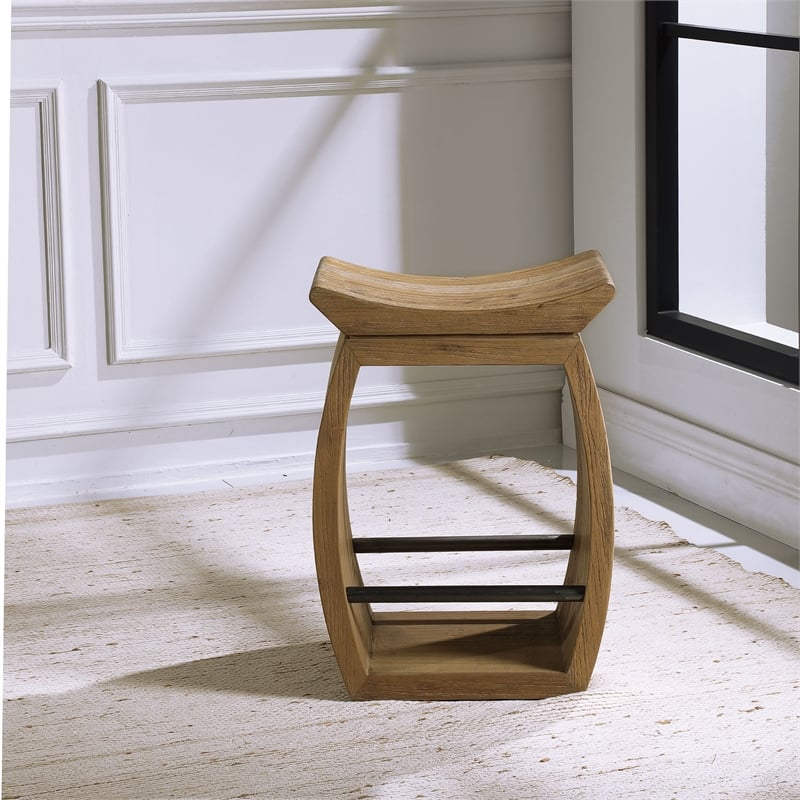 Bowery Hill Modern Wood and Steel Counter Stool in Brown Finish