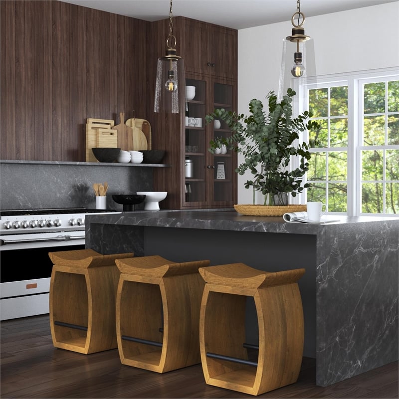 Bowery Hill Modern Wood and Steel Counter Stool in Brown Finish