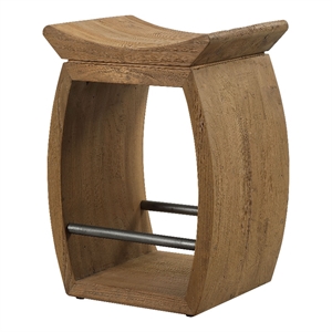 Bowery Hill Modern Wood and Steel Counter Stool in Brown Finish