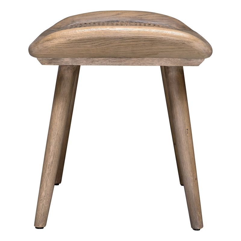 Bowery Hill Oak Wood and Rattan Scandinavian Small Bench in Woodtone