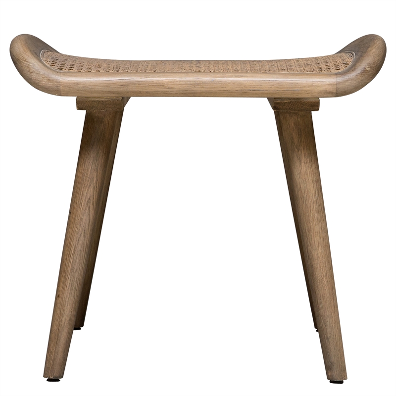 Bowery Hill Oak Wood and Rattan Scandinavian Small Bench in Woodtone