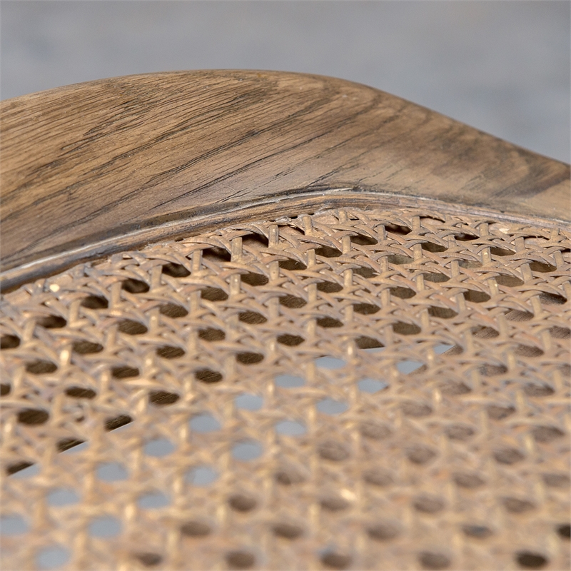 Bowery Hill Oak Wood and Rattan Scandinavian Small Bench in Woodtone