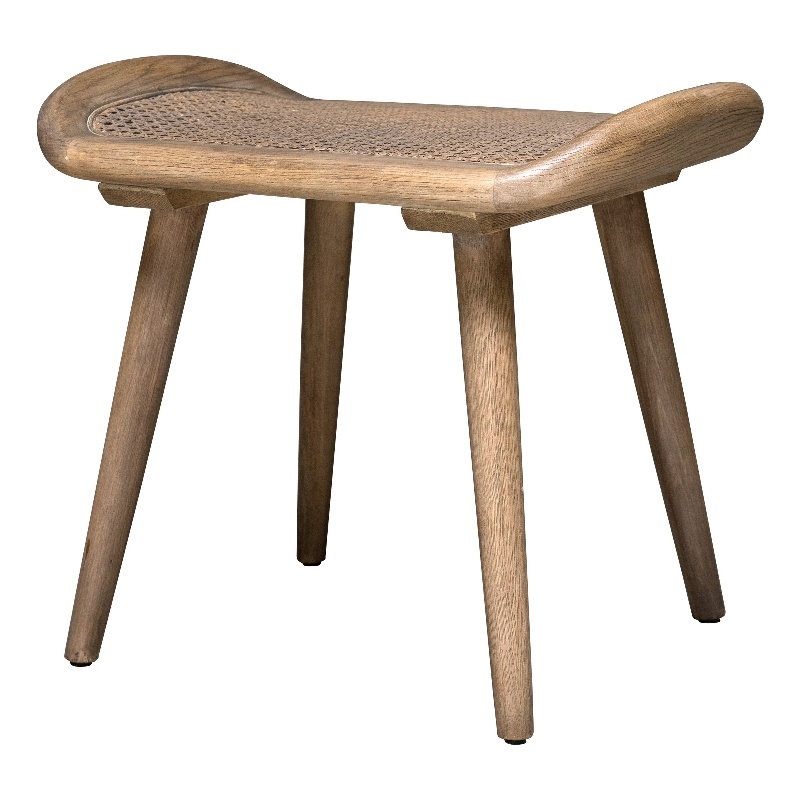 Bowery Hill Oak Wood and Rattan Scandinavian Small Bench in Woodtone