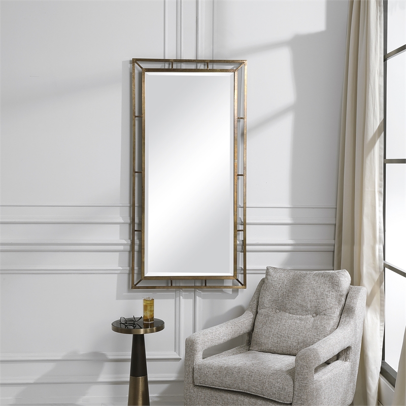 Bowery Hill Traditional Iron MDF Wood Copper Mirror in Brass