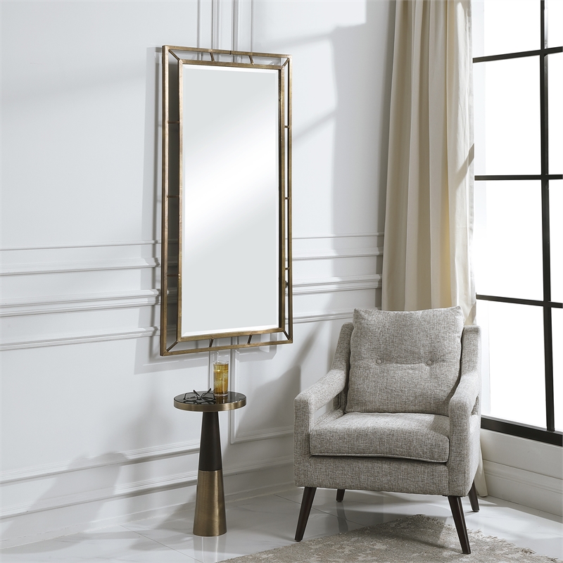 Bowery Hill Traditional Iron MDF Wood Copper Mirror in Brass