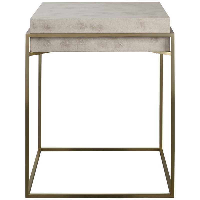 Bowery Hill Contemporary MDF Wood and Steel Accent Table in Brass/White