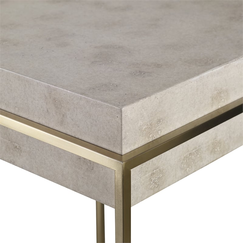 Bowery Hill Contemporary MDF Wood and Steel Accent Table in Brass/White