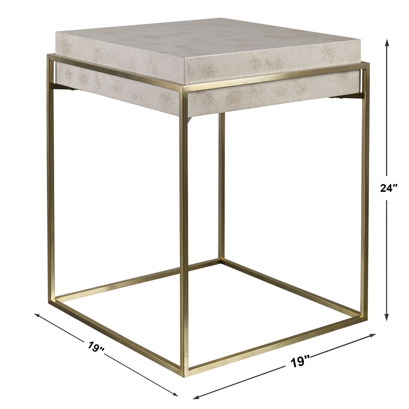 Bowery Hill Contemporary MDF Wood and Steel Accent Table in Brass/White