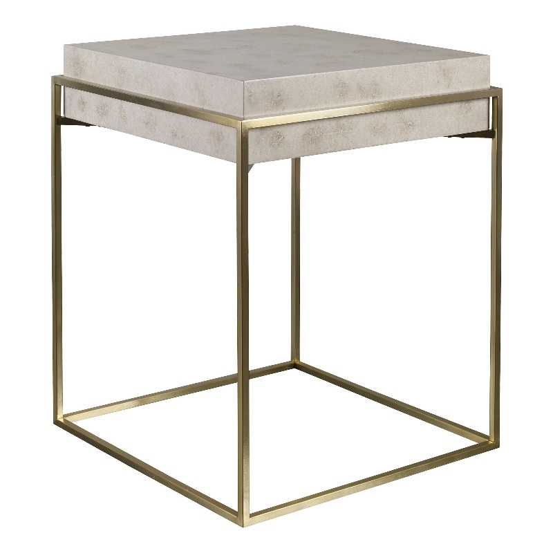 Bowery Hill Contemporary MDF Wood and Steel Accent Table in Brass/White