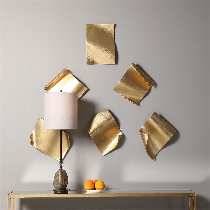 Bowery Hill Fluttering Pages Contemporary Iron Wall Decor in Gold (Set of 6)