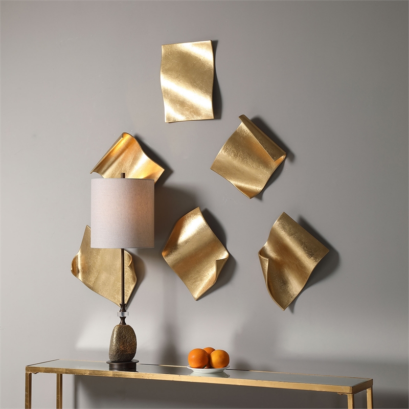 Bowery Hill Fluttering Pages Contemporary Iron Wall Decor in Gold (Set of 6)