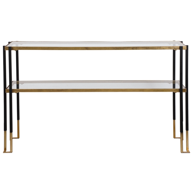 Bowery Hill Contemporary Iron and Glass Console Table in Black/Gold