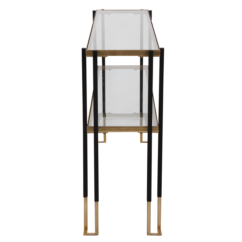 Bowery Hill Contemporary Iron and Glass Console Table in Black/Gold