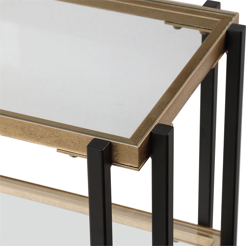 Bowery Hill Contemporary Iron and Glass Console Table in Black/Gold