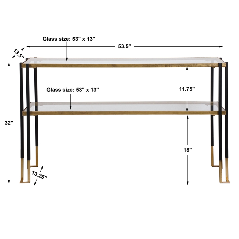 Bowery Hill Contemporary Iron and Glass Console Table in Black/Gold