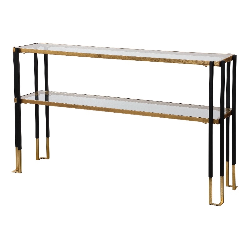 Bowery Hill Contemporary Iron and Glass Console Table in Black/Gold