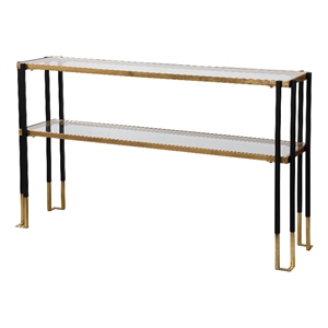 Bowery Hill Contemporary Iron and Glass Console Table in Black/Gold