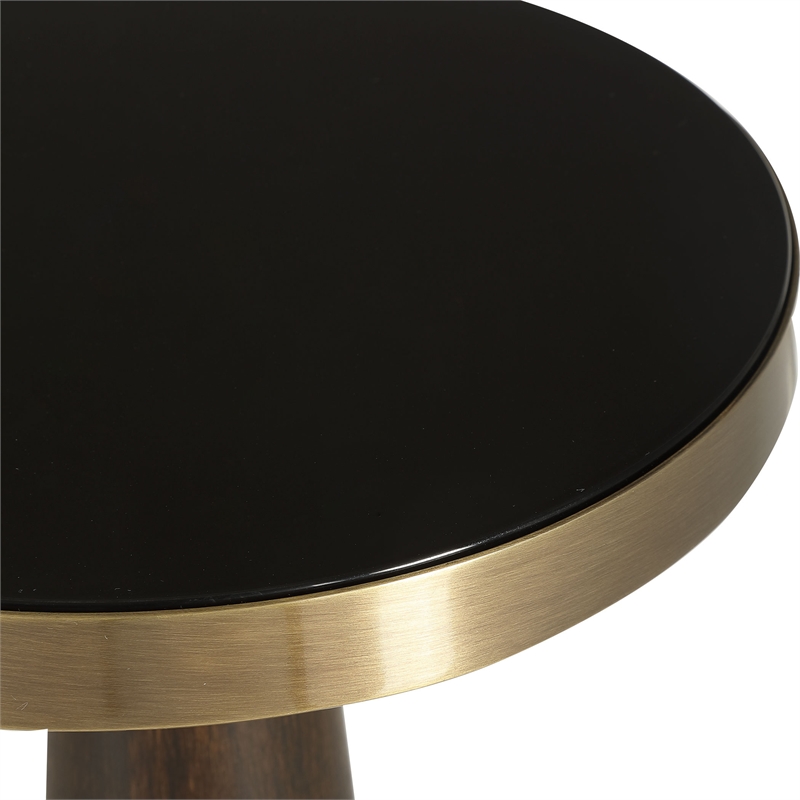Bowery Hill Contemporary Glass Accent Table in Brass/Brown Finish