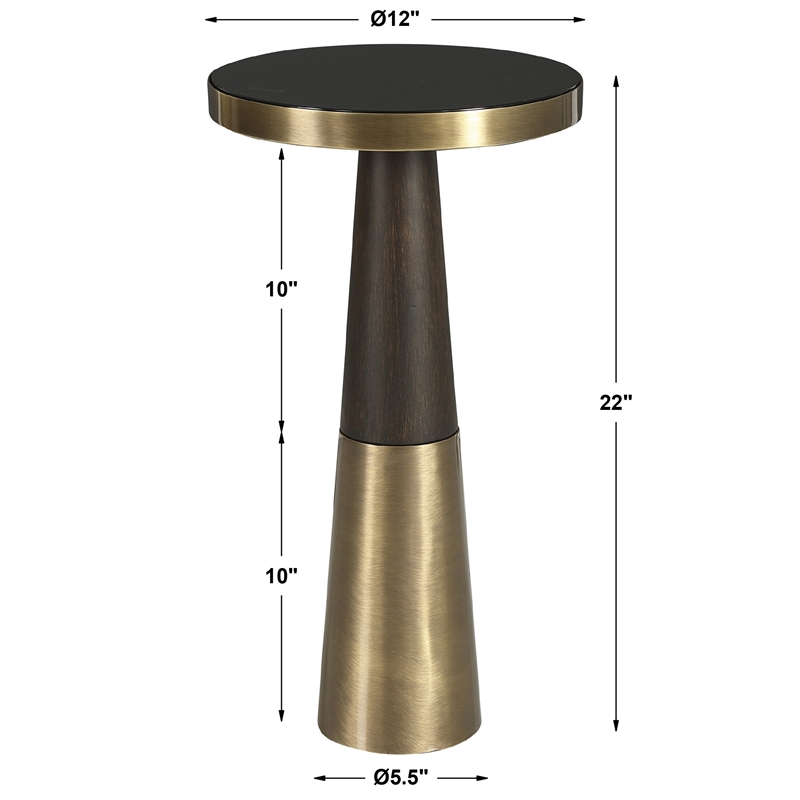 Bowery Hill Contemporary Glass Accent Table in Brass/Brown Finish