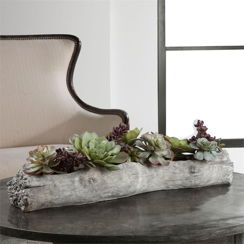 Bowery Hill Contemporary Plastic Iron Cement Succulents in Green