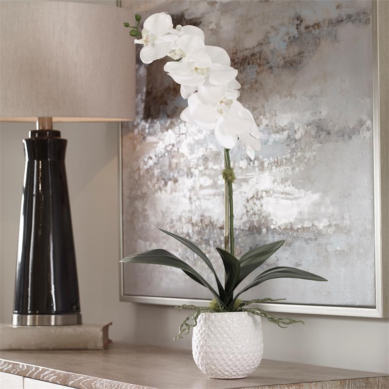 Bowery Hill Coastal Polyester Ceramic and Bamboo Orchid in White