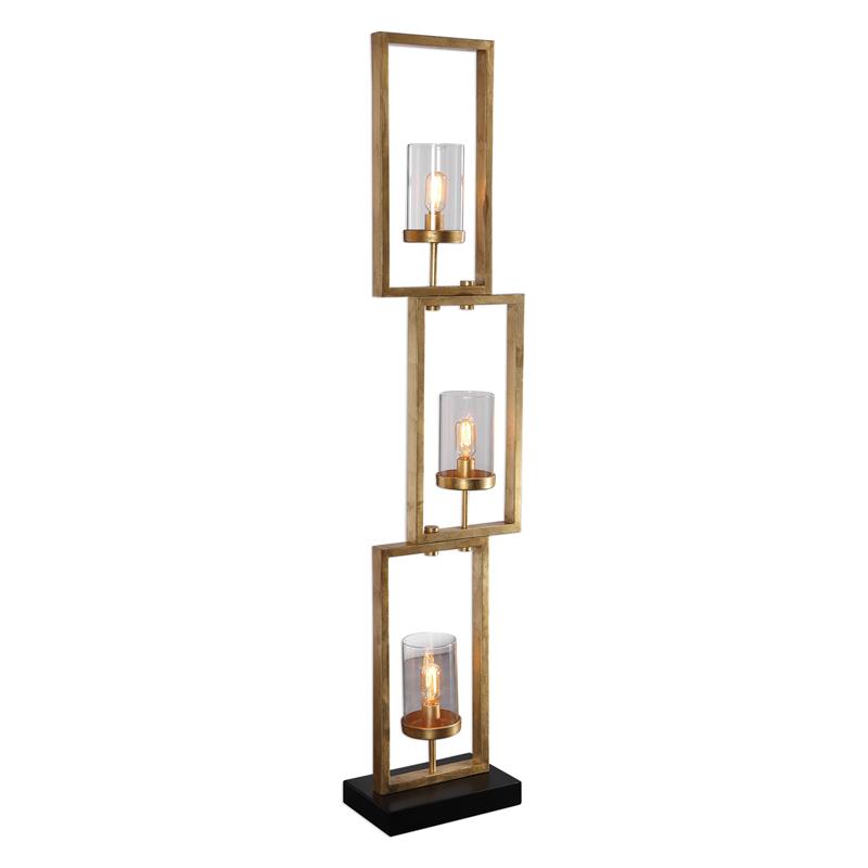 Bowery Hill Contemporary Steel and Glass Floor Lamp in Black/Gold