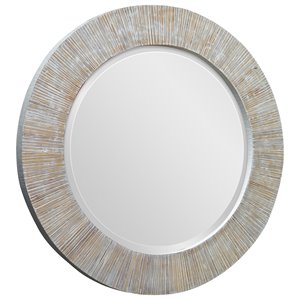 Bowery Hill Round Coastal Bamboo and Wood Mirror in White Finish