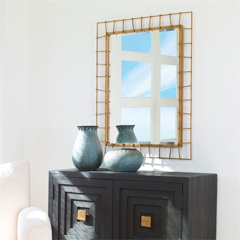 Bowery Hill Contemporary Iron and MDF Rectangular Mirror in Gold