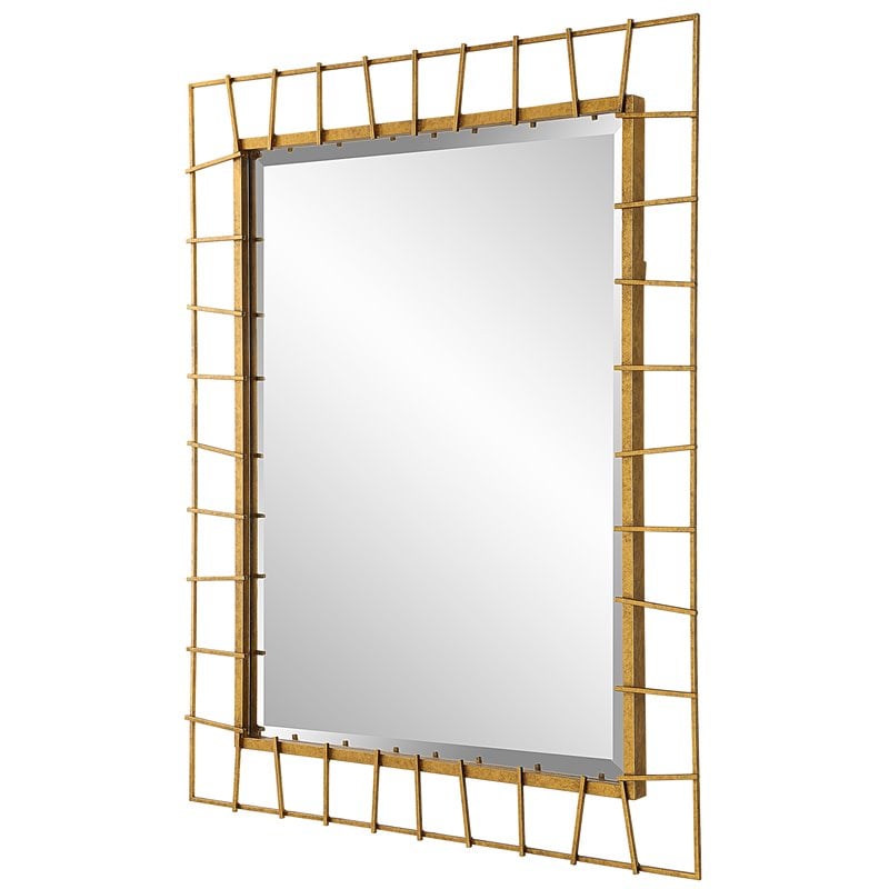 Bowery Hill Contemporary Iron and MDF Rectangular Mirror in Gold