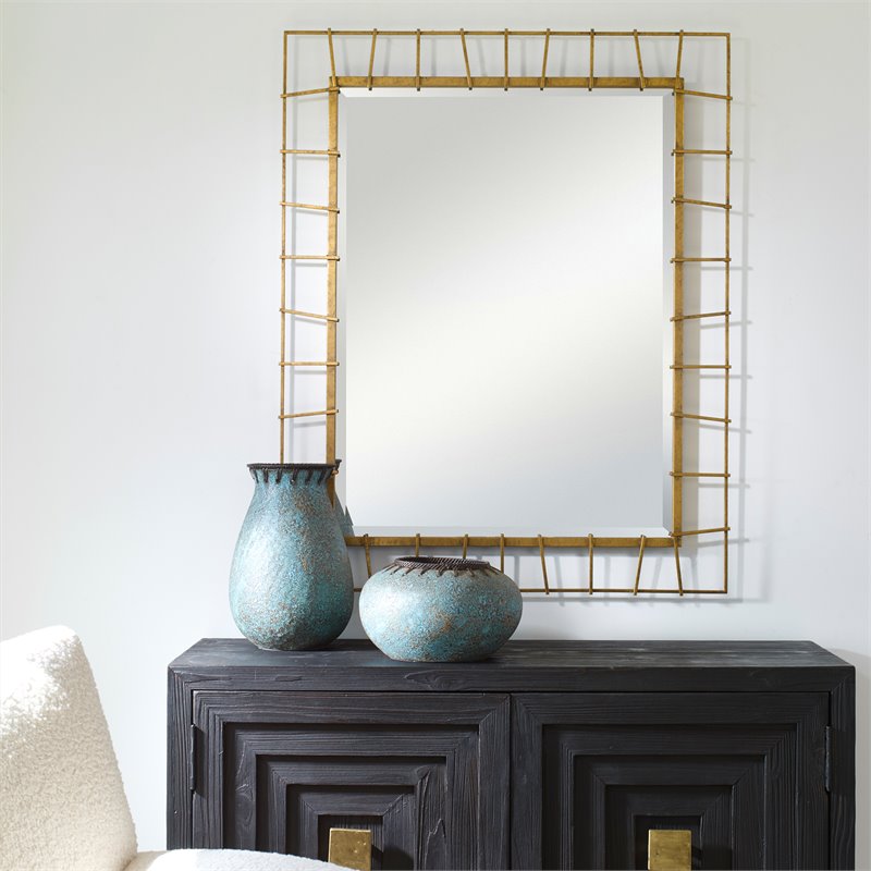Bowery Hill Contemporary Iron and MDF Rectangular Mirror in Gold