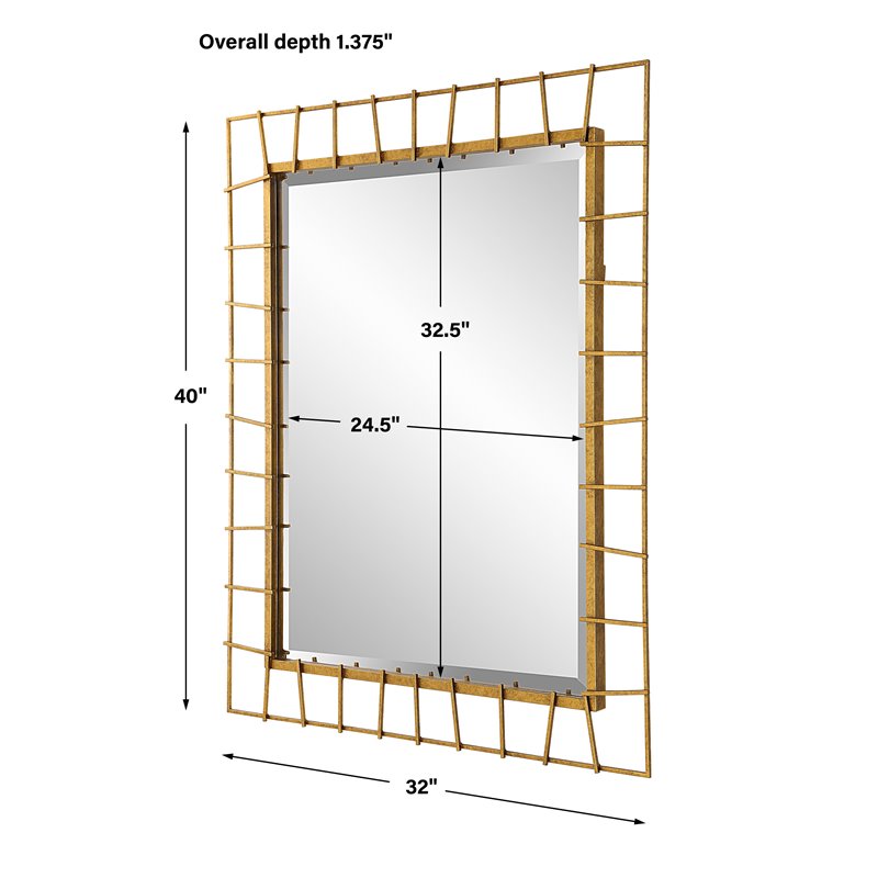 Bowery Hill Contemporary Iron and MDF Rectangular Mirror in Gold