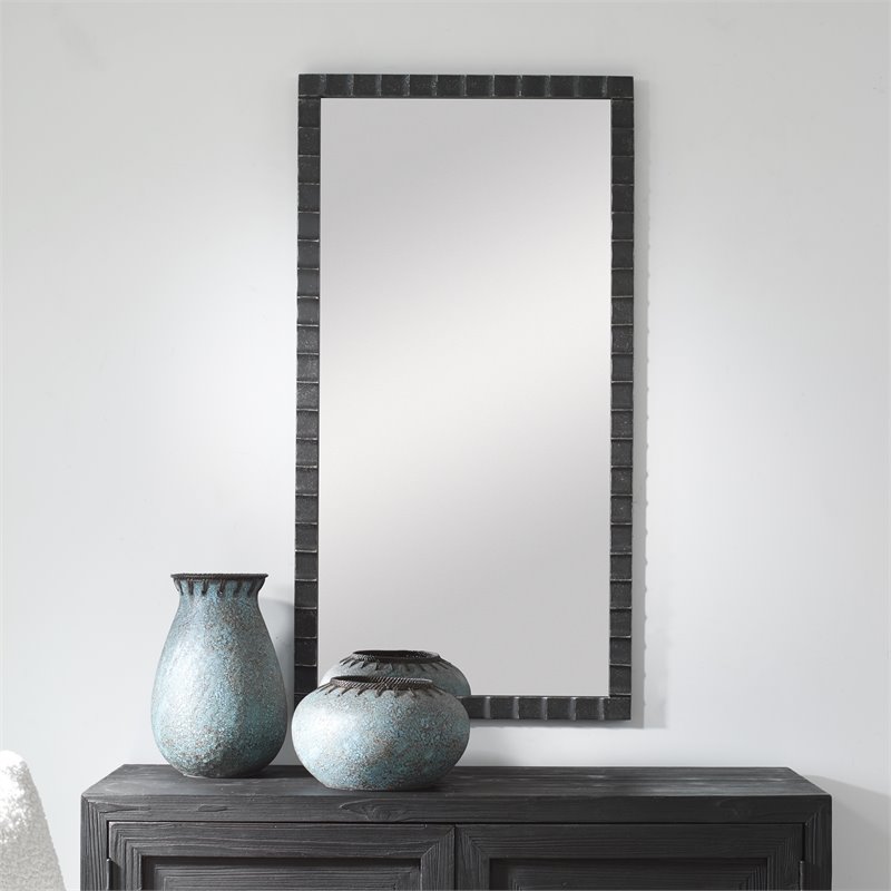 Bowery Hill Contemporary Iron and MDF Mirror in Matte Black/Silver