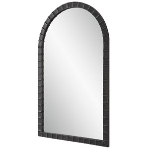 Bowery Hill Contemporary Iron and MDF Arch Mirror in Matte Black/Silver