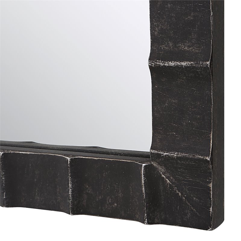 Bowery Hill Contemporary Iron and MDF Arch Mirror in Matte Black/Silver