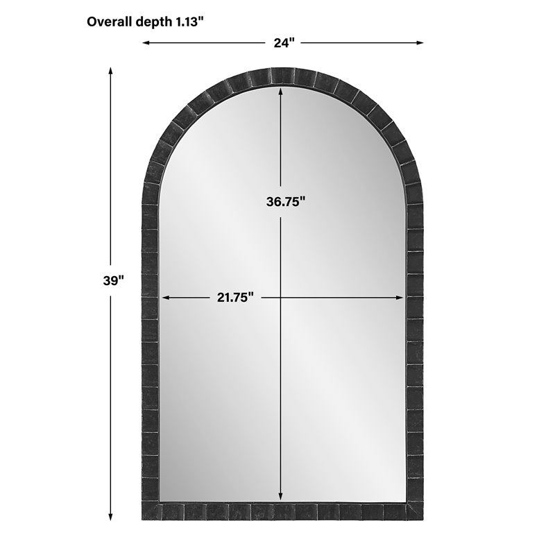 Bowery Hill Contemporary Iron and MDF Arch Mirror in Matte Black/Silver