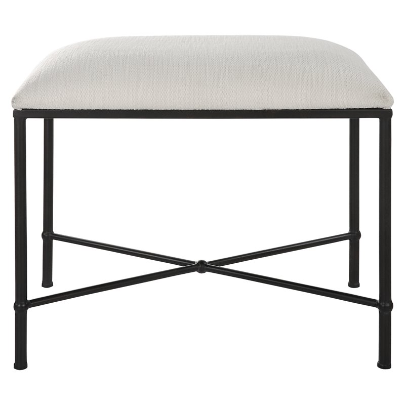 Bowery Hill Contemporary Iron and Fabric Small Bench in White/Black