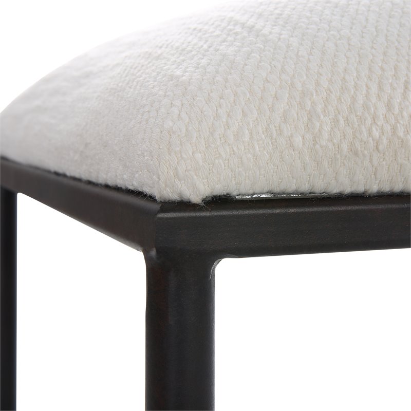 Bowery Hill Contemporary Iron and Fabric Small Bench in White/Black