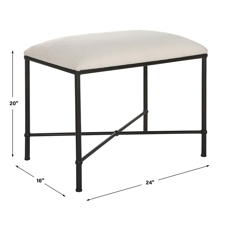 Bowery Hill Contemporary Iron and Fabric Small Bench in White/Black