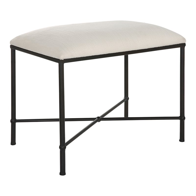 Bowery Hill Contemporary Iron and Fabric Small Bench in White/Black