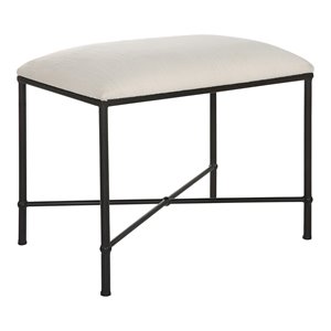 Bowery Hill Contemporary Iron and Fabric Small Bench in White/Black