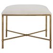 Bowery Hill Contemporary Iron and Fabric Small Bench - Antique Gold/ White